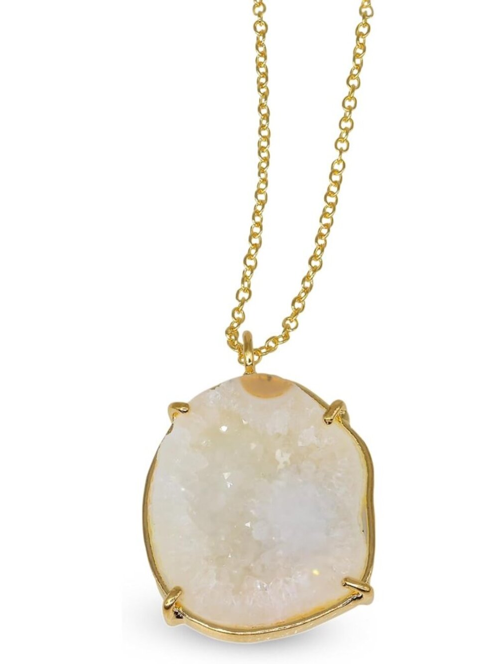 Stunning Geode Druzy Pendant Necklace, Gold & Silver Plated Chain, 25-30mm Stone